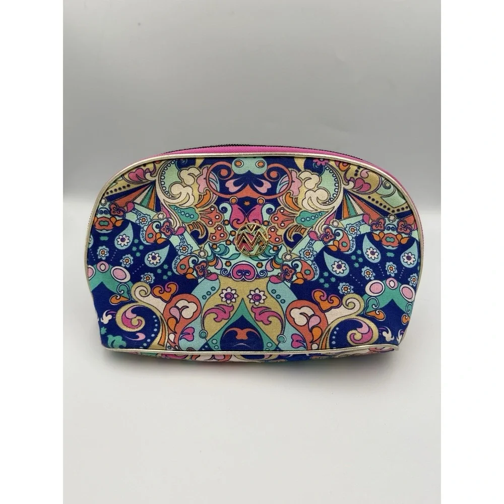 Spartina 449 Bohème Small Cosmetic Case Pouch Linen Gold Full Zip Vibrant